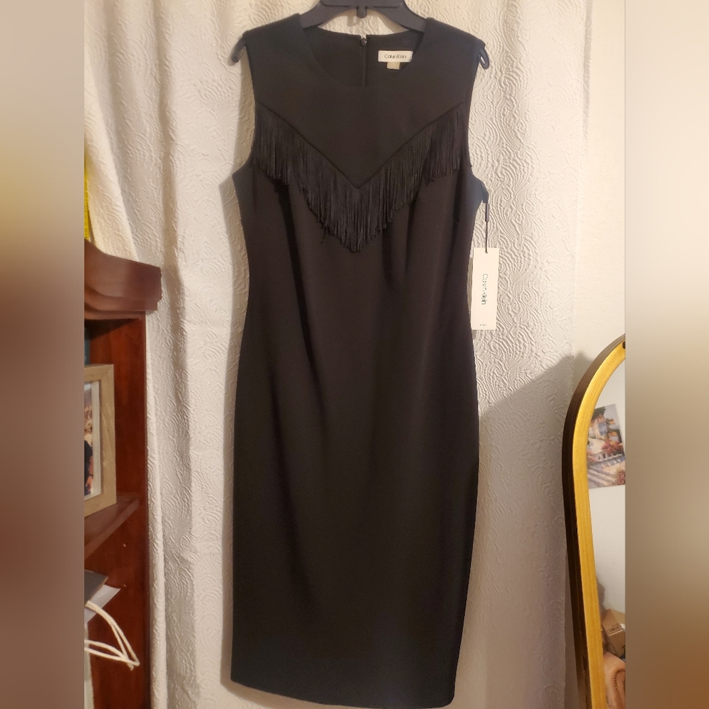 Calvin Klein black dress with fringe
